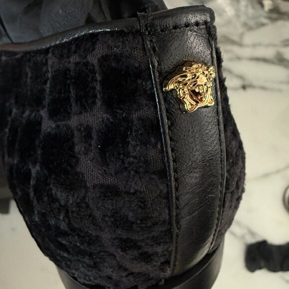 Versace 1003792 Men's Gray Velvet Croc-embossed Slippers Shoes, 44, 45, 46 - Picture 13 of 15